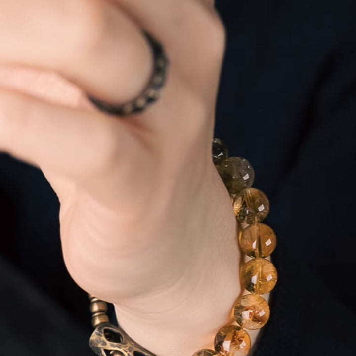 Buddha Stonesデイリーレトロ 10mm シトリンビーズ プロテクションブレスレット