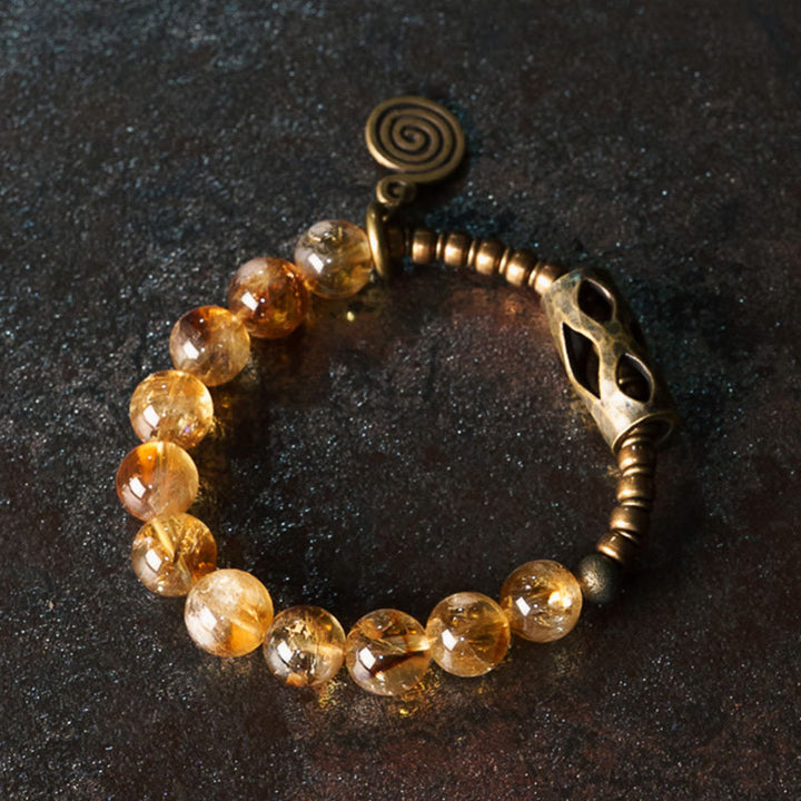 Buddha Stonesデイリーレトロ 10mm シトリンビーズ プロテクションブレスレット