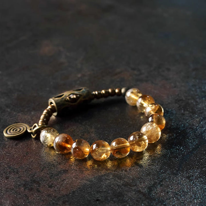 Buddha Stonesデイリーレトロ 10mm シトリンビーズ プロテクションブレスレット