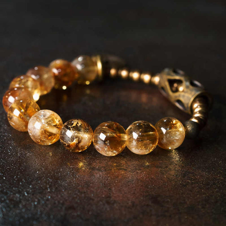 Buddha Stonesデイリーレトロ 10mm シトリンビーズ プロテクションブレスレット