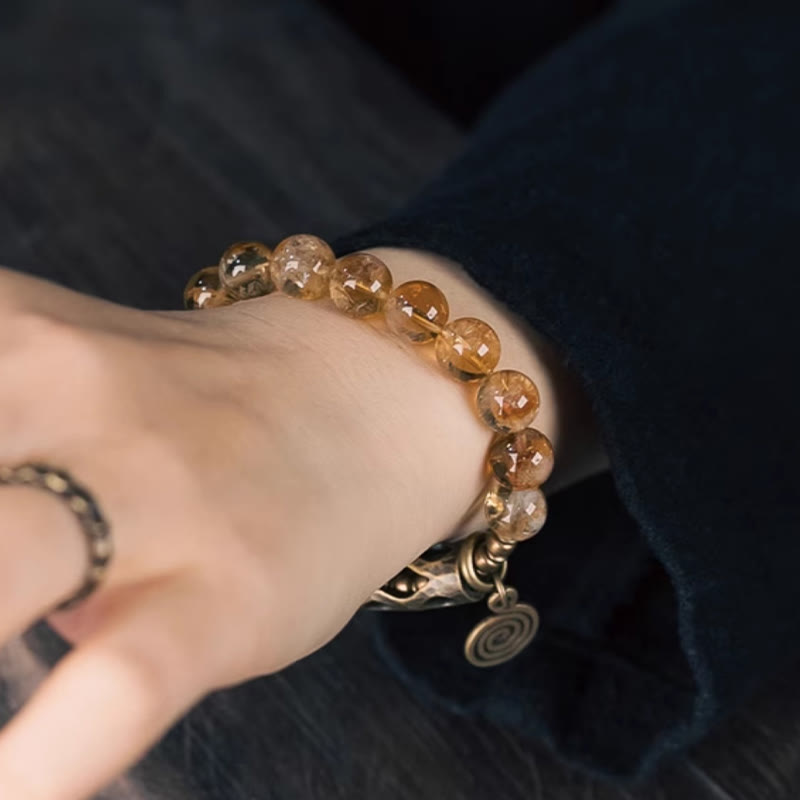 Buddha Stonesデイリーレトロ 10mm シトリンビーズ プロテクションブレスレット