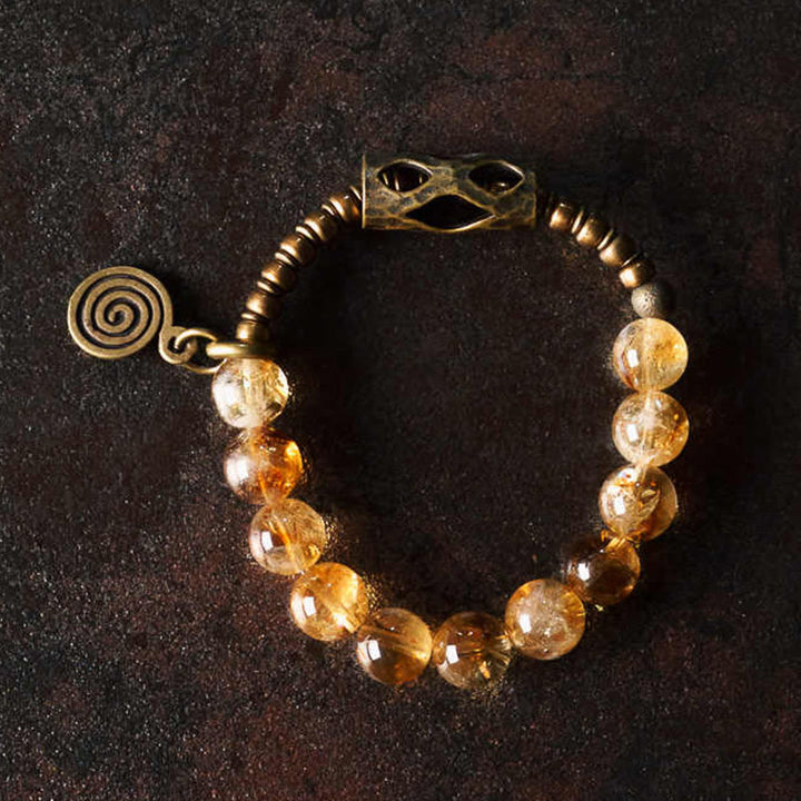 Buddha Stonesデイリーレトロ 10mm シトリンビーズ プロテクションブレスレット