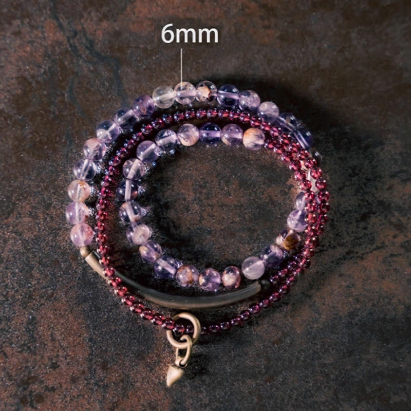 Buddha Stonesレトロ 6mm アメジスト 4mm ガーネット マルチレイヤー バランスブレスレット