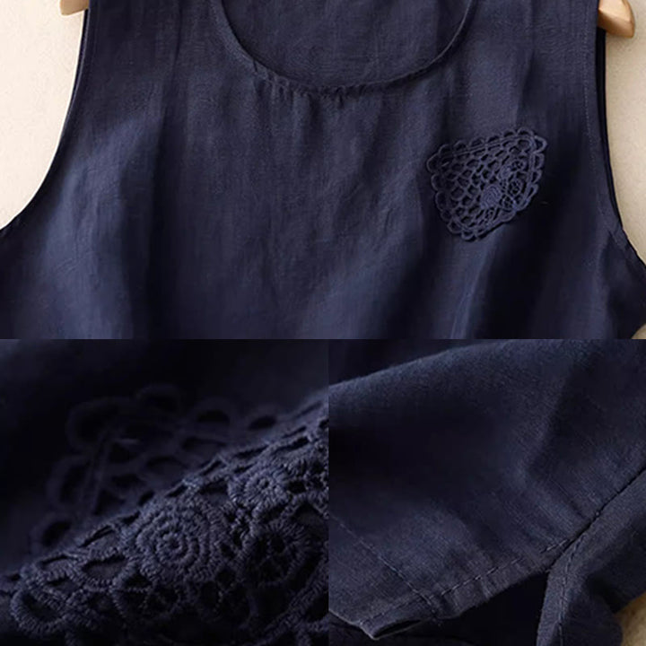 Buddha Stonesカジュアル 純色刺繍 パッチワークデザイン ノースリーブ クルーネック レディース コットンリネン ベスト - image 10