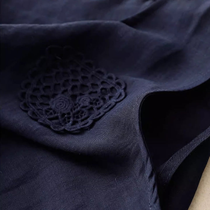 Buddha Stonesカジュアル 純色刺繍 パッチワークデザイン ノースリーブ クルーネック レディース コットンリネン ベスト