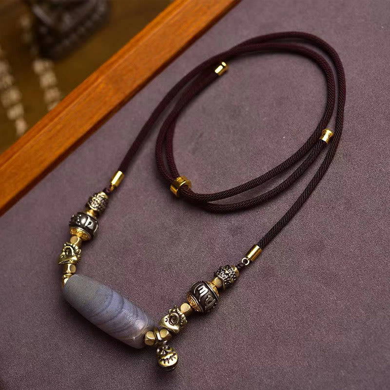 Buddha Stonesチベット Dzi ビーズオーム・マニ・パドメ・フム保護ネックレスペンダント - ジビーズ - image 0