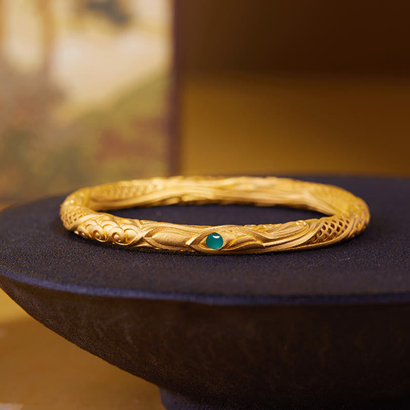 Buddha Stones999スターリングシルバー ゴールデンフラワー 中空デザイン 祝福ブレスレット バングル - image 1