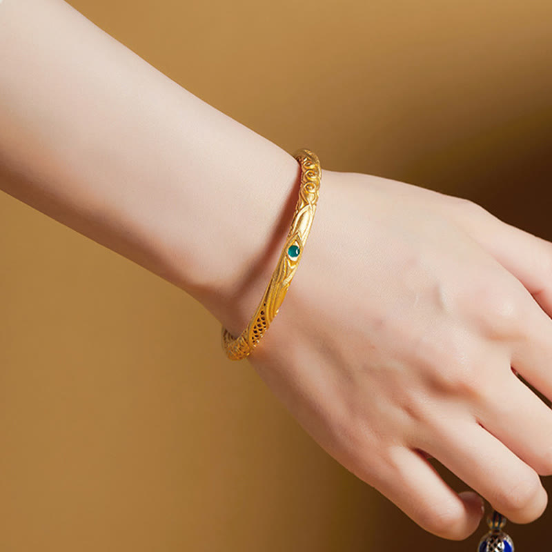 Buddha Stones999スターリングシルバー ゴールデンフラワー 中空デザイン 祝福ブレスレット バングル - image 7