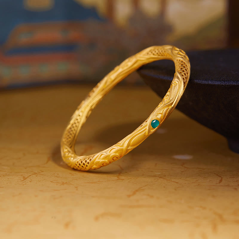 Buddha Stones999スターリングシルバー ゴールデンフラワー 中空デザイン 祝福ブレスレット バングル - 59ミリメートル - image 0