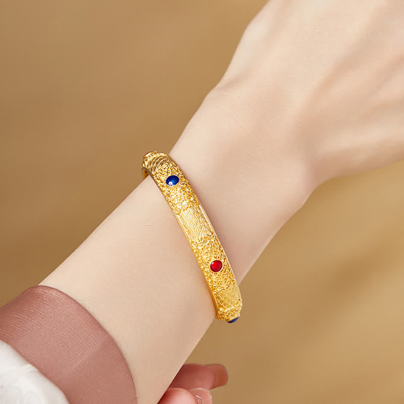 Buddha Stones925 スターリングシルバー ゴールデン 縁起の良い雲 中空デザイン守護ブレスレットバングル 2.20インチ (56 MM) - image 3