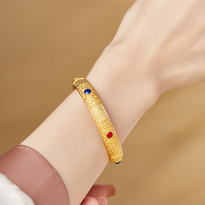 Buddha Stones925 スターリングシルバー ゴールデン 縁起の良い雲 中空デザイン守護ブレスレットバングル 2.20インチ (56 MM) - image 3