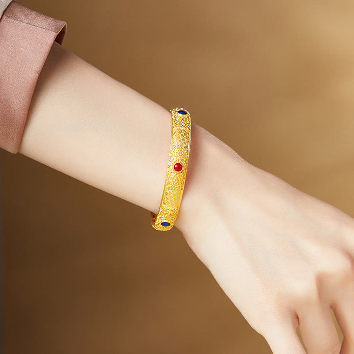 Buddha Stones925 スターリングシルバー ゴールデン 縁起の良い雲 中空デザイン守護ブレスレットバングル 2.20インチ (56 MM) - image 4