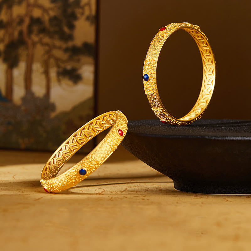 Buddha Stones925 スターリングシルバー ゴールデン 縁起の良い雲 中空デザイン守護ブレスレットバングル 2.20インチ (56 MM) - image 7