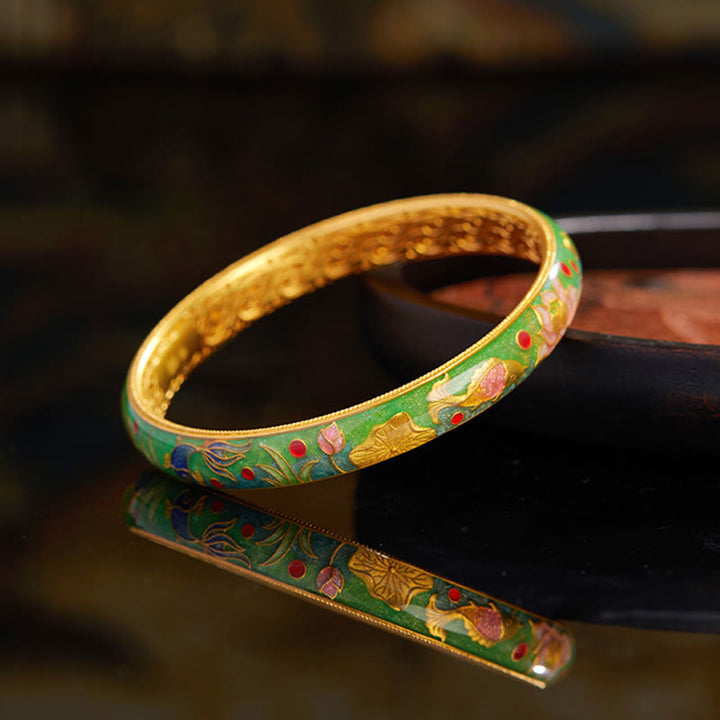 Buddha Stones 999スターリングシルバー 鯉 蓮 中空デザイン開運財運ブレスレットバングル 2.28インチ (58mm)