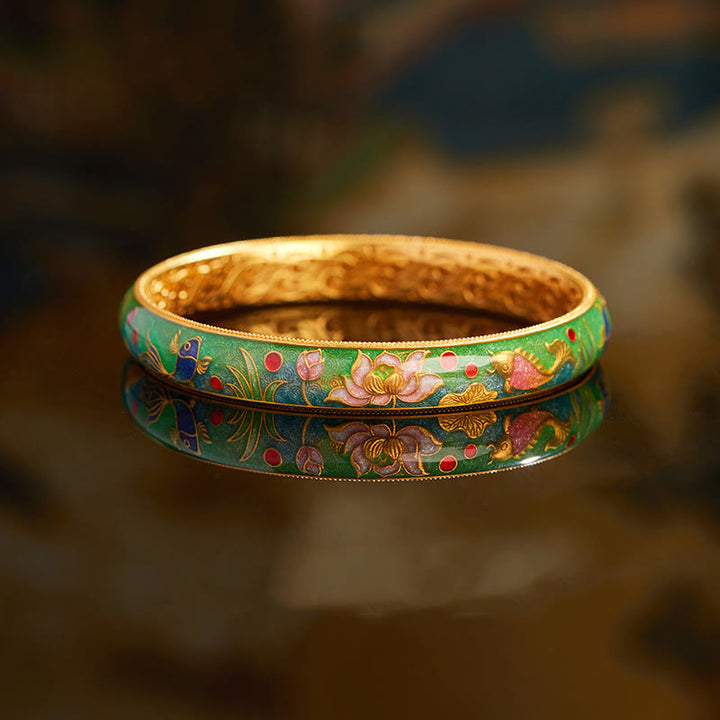 Buddha Stones 999スターリングシルバー 鯉 蓮 中空デザイン開運財運ブレスレットバングル 2.28インチ (58mm)