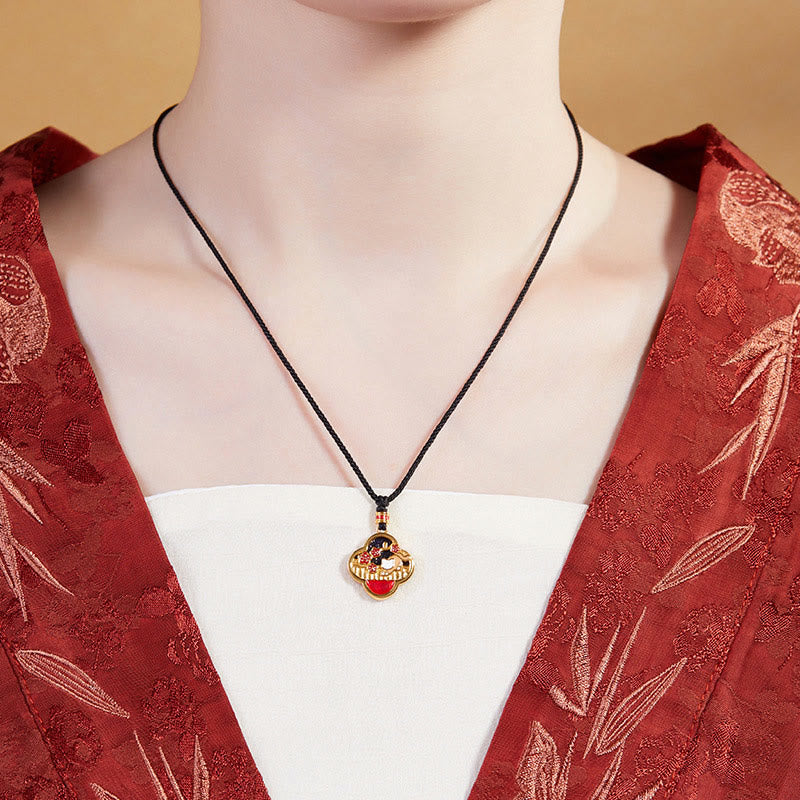 Buddha Stones925スターリングシルバー プラムブロッサムキャット 四つ葉のクローバー 祝福ネックレスペンダント - image 6