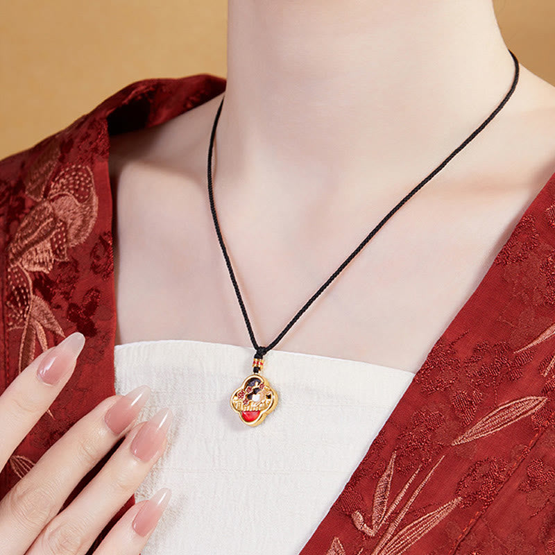 Buddha Stones925スターリングシルバー プラムブロッサムキャット 四つ葉のクローバー 祝福ネックレスペンダント - image 7