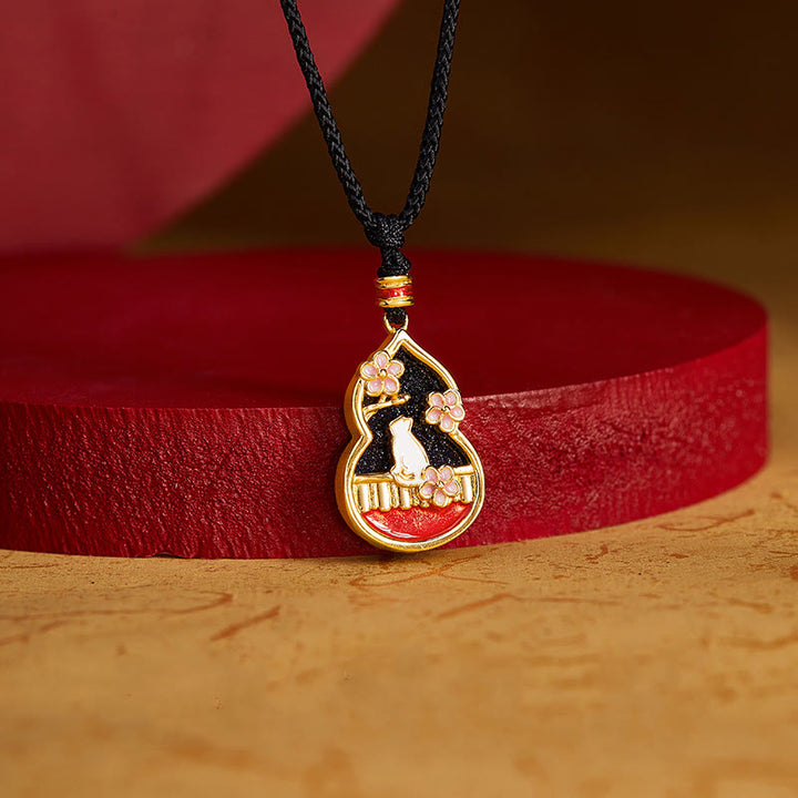 Buddha Stones925スターリングシルバー 桃の花 猫 ひょうたん柄 守護ネックレスペンダント - image 1