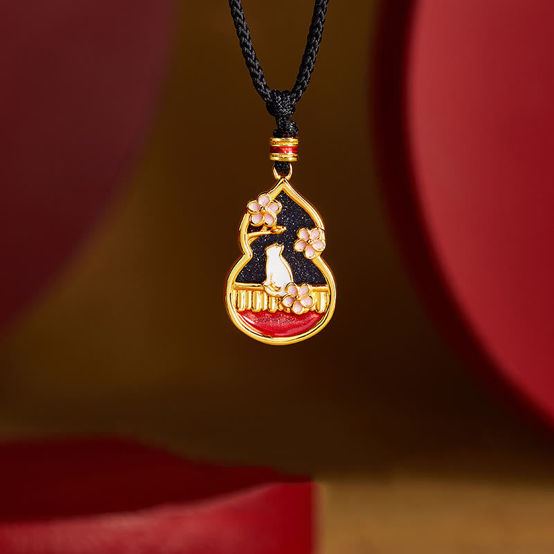 Buddha Stones925スターリングシルバー 桃の花 猫 ひょうたん柄 守護ネックレスペンダント - 925スターリングシルバー - image 1
