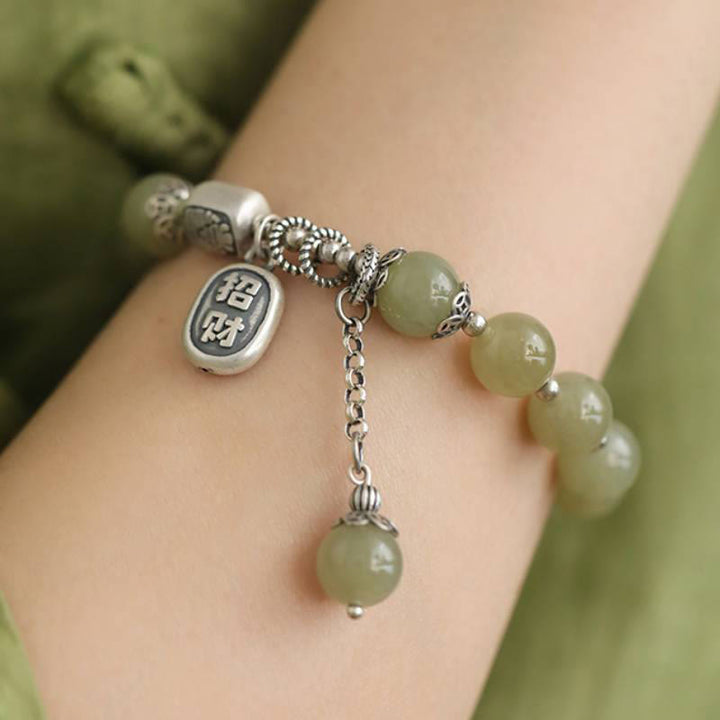 Buddha Stones925スターリングシルバー和田翡翠ビーズ幸運ブレスレット