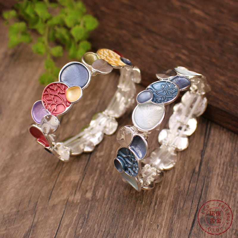 Buddha Stones生命の樹 ラウンドパターン ユニティ合金 弾性ブレスレット バングル