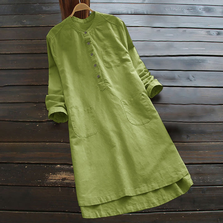 Buddha Stones無地ボタン 長袖 レディース シャツ ポケット付き - 黄緑 - US16、 UK/AU20、 EU48 (5XL) - image 8