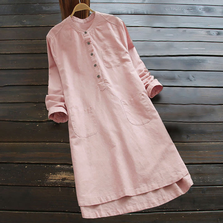 Buddha Stones無地ボタン 長袖 レディース シャツ ポケット付き - ピンク - US16、 UK/AU20、 EU48 (5XL) - image 5