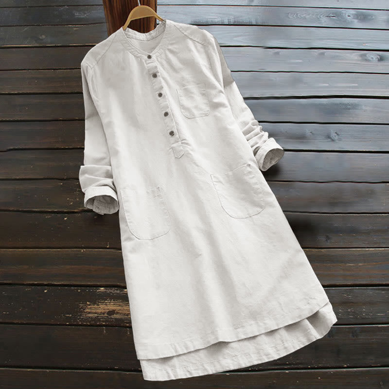 Buddha Stones無地ボタン 長袖 レディースシャツ ポケット付き - 白 - US16、 UK/AU20、 EU48 (5XL) - image 0