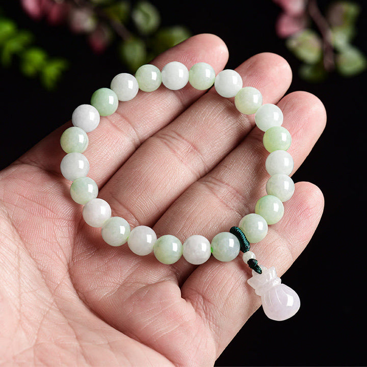 Buddha Stones天然翡翠のマネーバッグチャーム幸運ブレスレット
