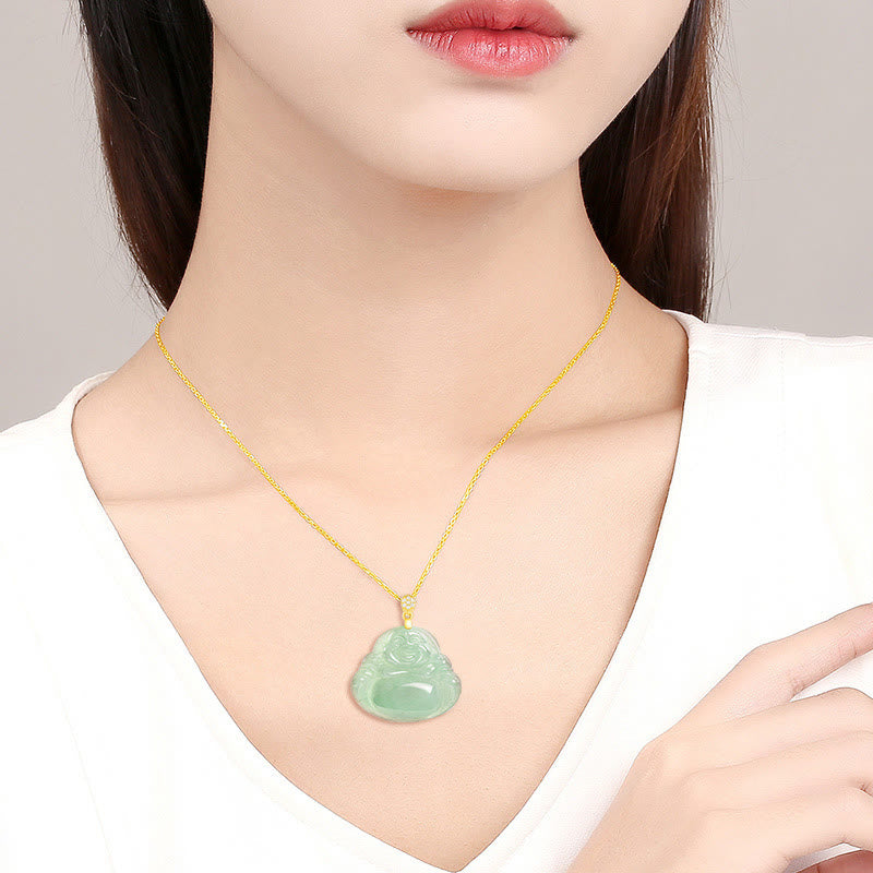 Buddha Stones天然翡翠 笑い仏 幸運豊かさチタン鋼 チェーン ネックレス ペンダント - image 10