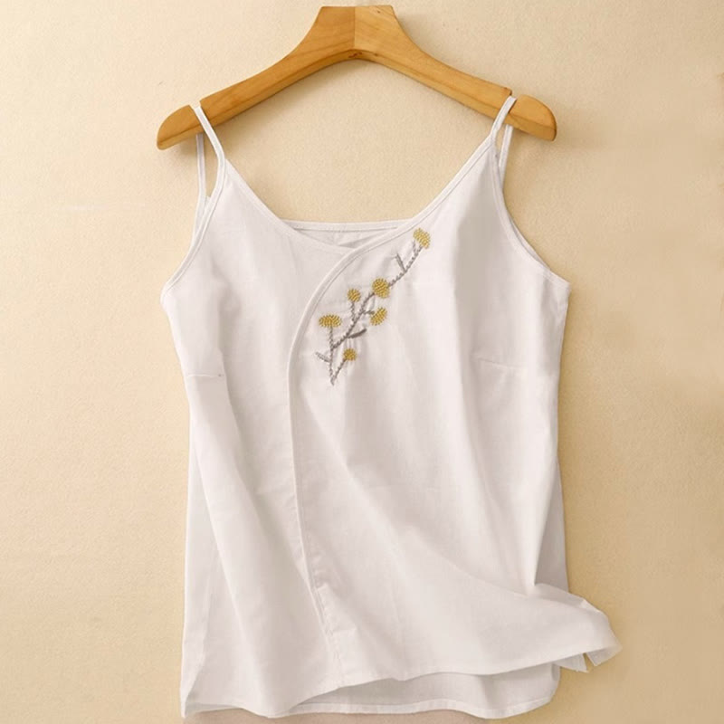 Buddha Stonesエスニック刺繍アシンメトリーデザインレディースコットンリネンノースリーブベスト - 白 - US14、 UK/AU18、 EU46 (4XL) - image 7