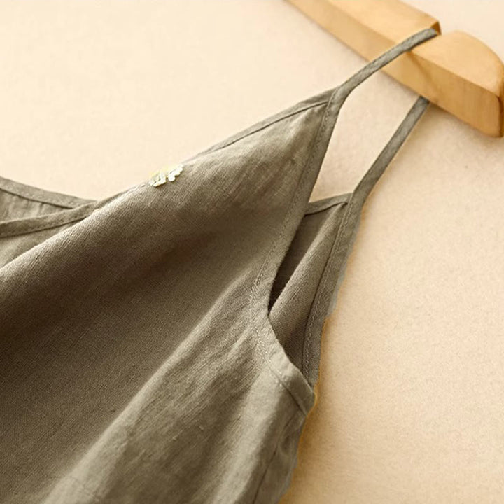 Buddha Stonesエスニック刺繍アシンメトリーデザインレディースコットンリネンノースリーブベスト - image 3