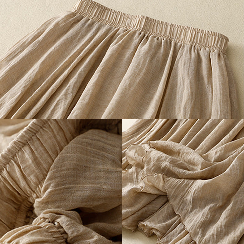 Buddha Stones春 カジュアル 無地 プリーツ レディース コットン リネン 7-8丈 フリルスカート - image 23