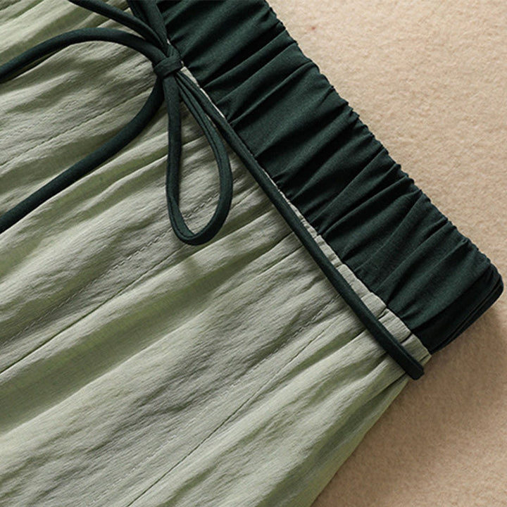 Buddha Stonesカジュアル コントラストカラー プリーツ レースアップデザイン レディース コットンリネン 7-8丈スカート - image 26