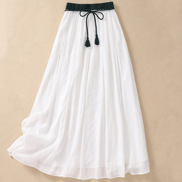 Buddha Stonesカジュアル コントラストカラー プリーツ レースアップデザイン レディース コットンリネン 7-8丈スカート - image 11