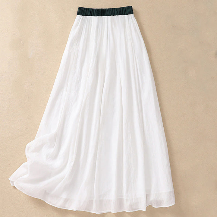 Buddha Stonesカジュアル コントラストカラー プリーツ レースアップデザイン レディース コットンリネン 7-8丈スカート - 白 - US8-10，UK/AU12-14，EU40-42 (2XL) - image 10