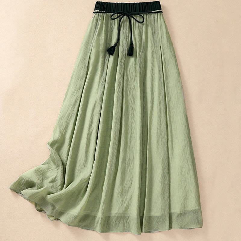 Buddha Stonesカジュアル コントラストカラー プリーツ レースアップデザイン レディース コットンリネン 7-8丈スカート - image 24