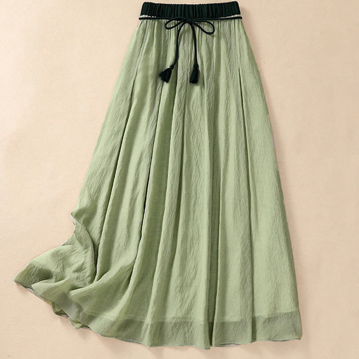 Buddha Stonesカジュアル コントラストカラー プリーツ レースアップデザイン レディース コットンリネン 7-8丈スカート - image 24
