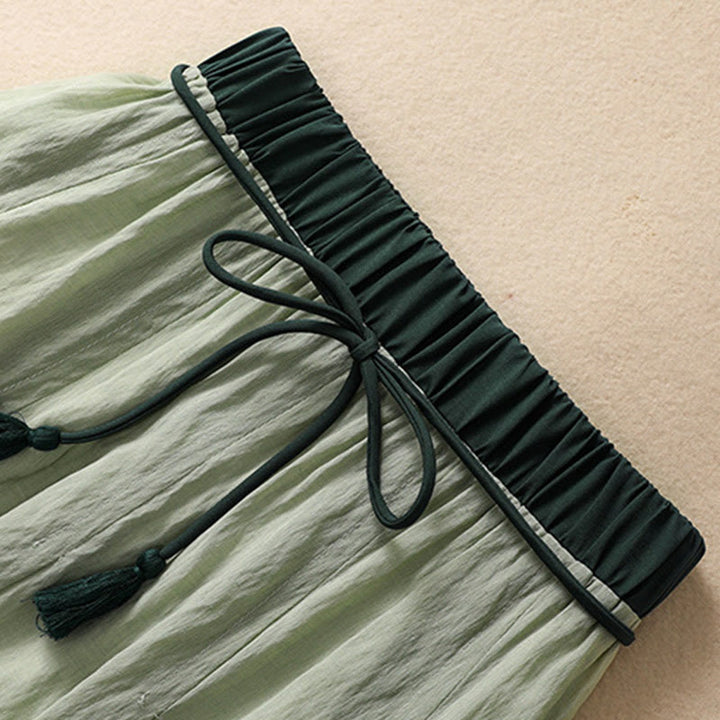 Buddha Stonesカジュアル コントラストカラー プリーツ レースアップデザイン レディース コットンリネン 7-8丈スカート - image 25