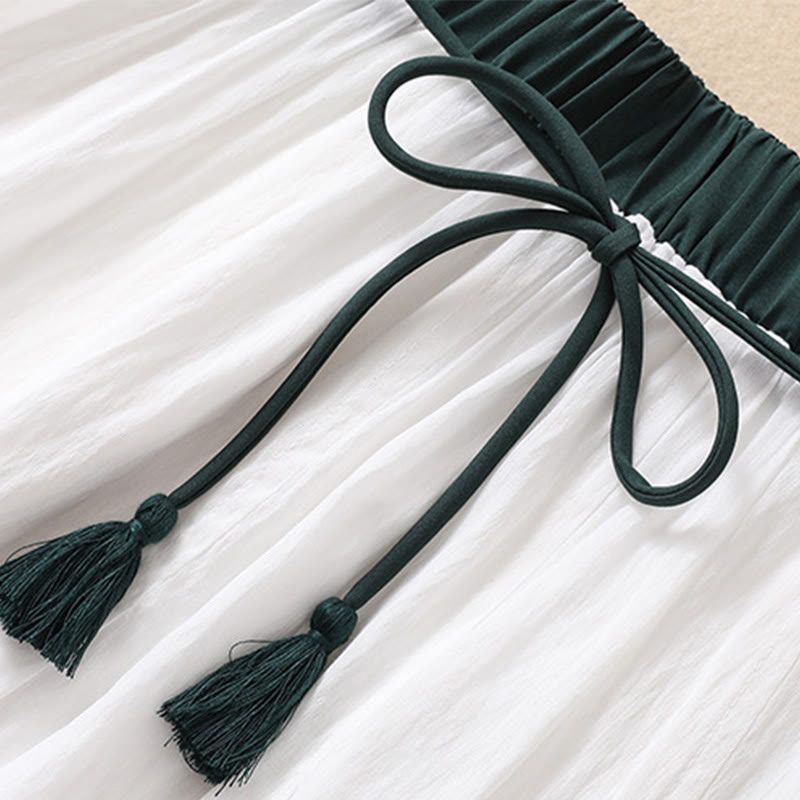 Buddha Stonesカジュアル コントラストカラー プリーツ レースアップデザイン レディース コットンリネン 7-8丈スカート - image 13