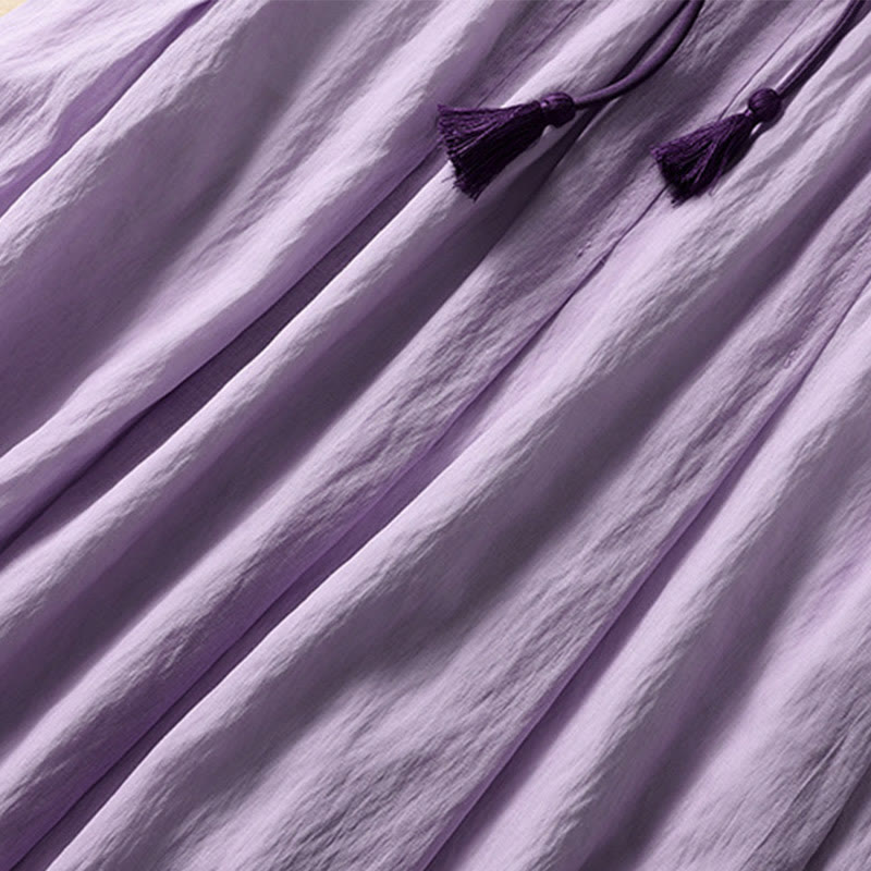 Buddha Stonesカジュアル コントラストカラー プリーツ レースアップデザイン レディース コットンリネン 7-8丈スカート - image 19