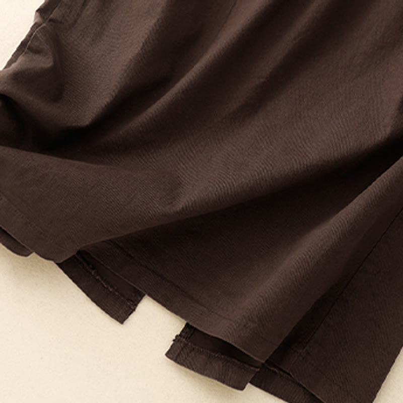 Buddha Stonesヴィンテージ プレーン ドローストリング ボタンデザイン スライド スリット レディース コットン リネン 7-8丈 スカート ポケット付き - image 13