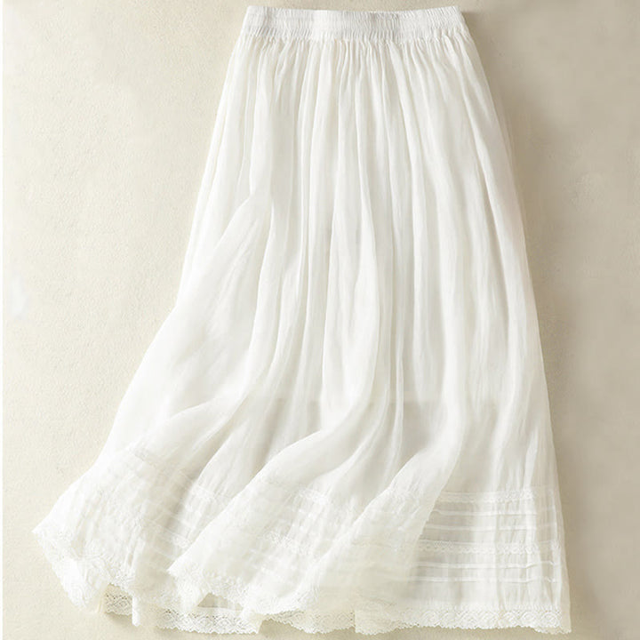 Buddha Stones夏 無地 ドローストリング レース パッチワークデザイン レディース コットンリネン 7-8丈スカート - image 11