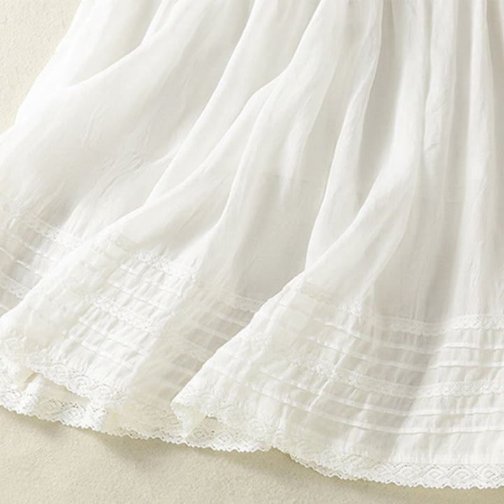 Buddha Stones夏 無地 ドローストリング レース パッチワークデザイン レディース コットンリネン 7-8丈スカート - image 17