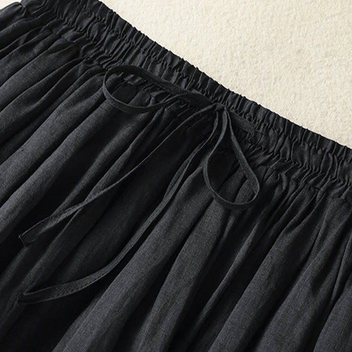 Buddha Stones夏 無地 ドローストリング レース パッチワークデザイン レディース コットンリネン 7-8丈スカート - image 21