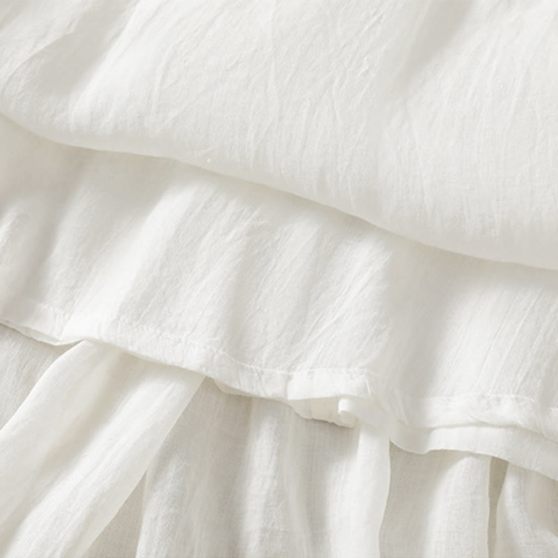 Buddha Stones夏 無地 ドローストリング レース パッチワークデザイン レディース コットンリネン 7-8丈スカート - image 18