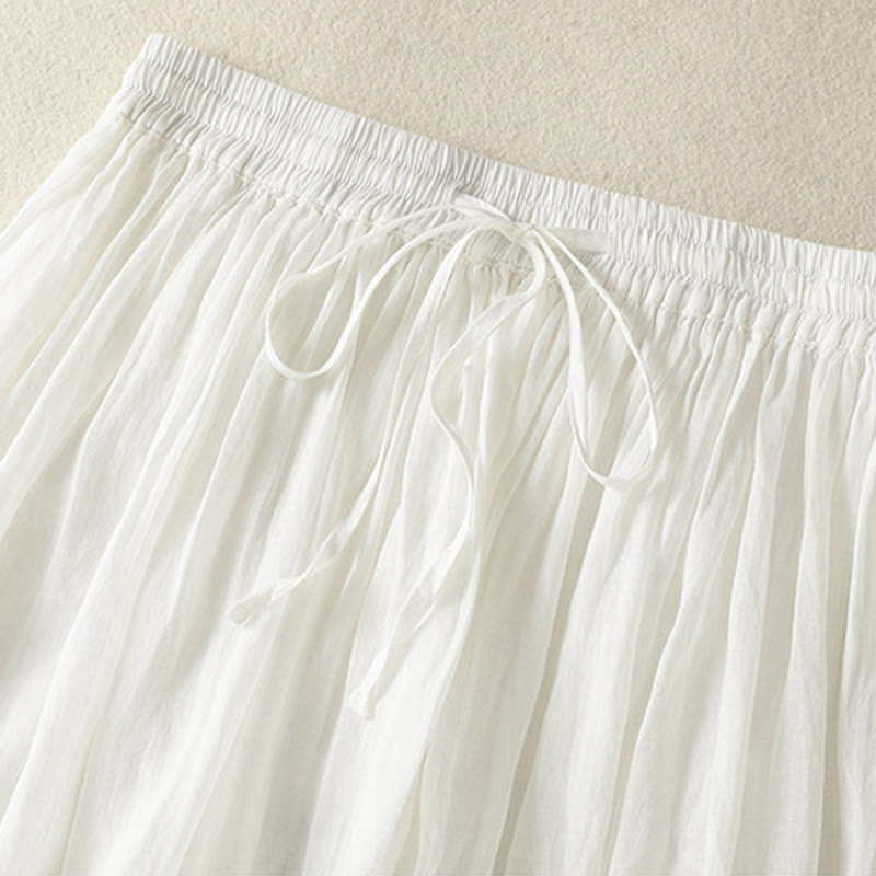 Buddha Stones夏 無地 ドローストリング レース パッチワークデザイン レディース コットンリネン 7-8丈スカート - image 12