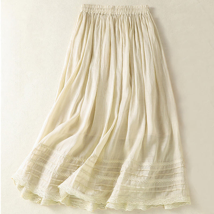 Buddha Stones夏 無地 ドローストリング レース パッチワークデザイン レディース コットンリネン 7-8丈スカート - image 28
