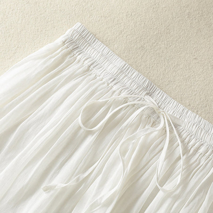 Buddha Stones夏 無地 ドローストリング レース パッチワークデザイン レディース コットンリネン 7-8丈スカート - image 13