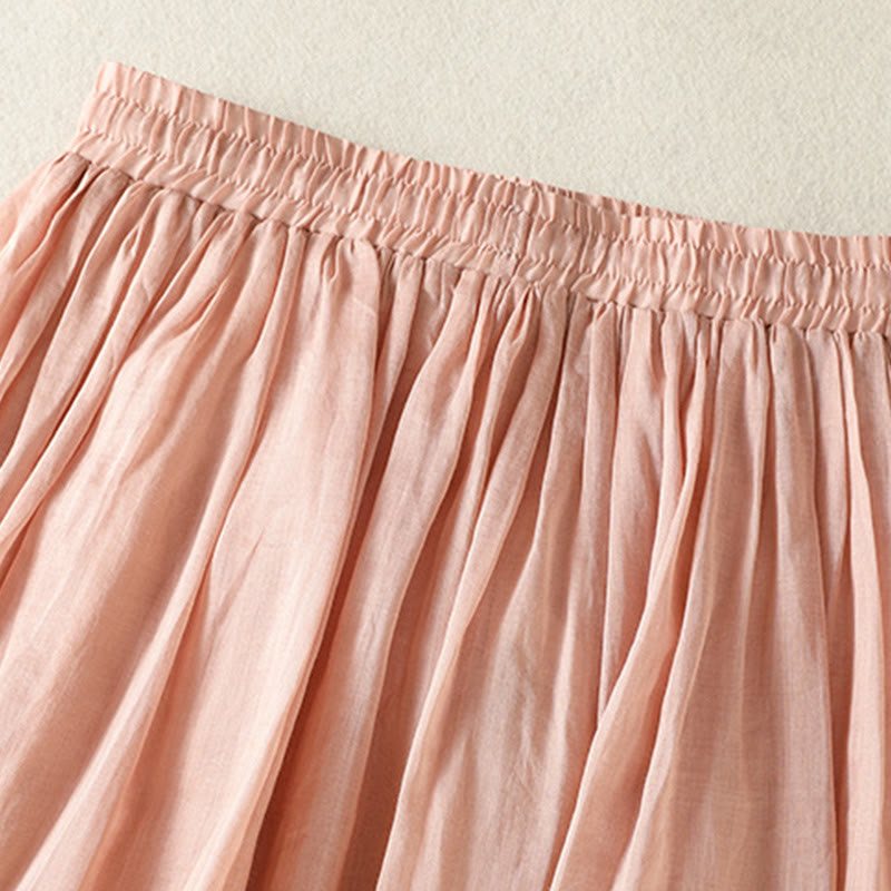 Buddha Stones夏 無地 ドローストリング レース パッチワークデザイン レディース コットンリネン 7-8丈スカート - image 5